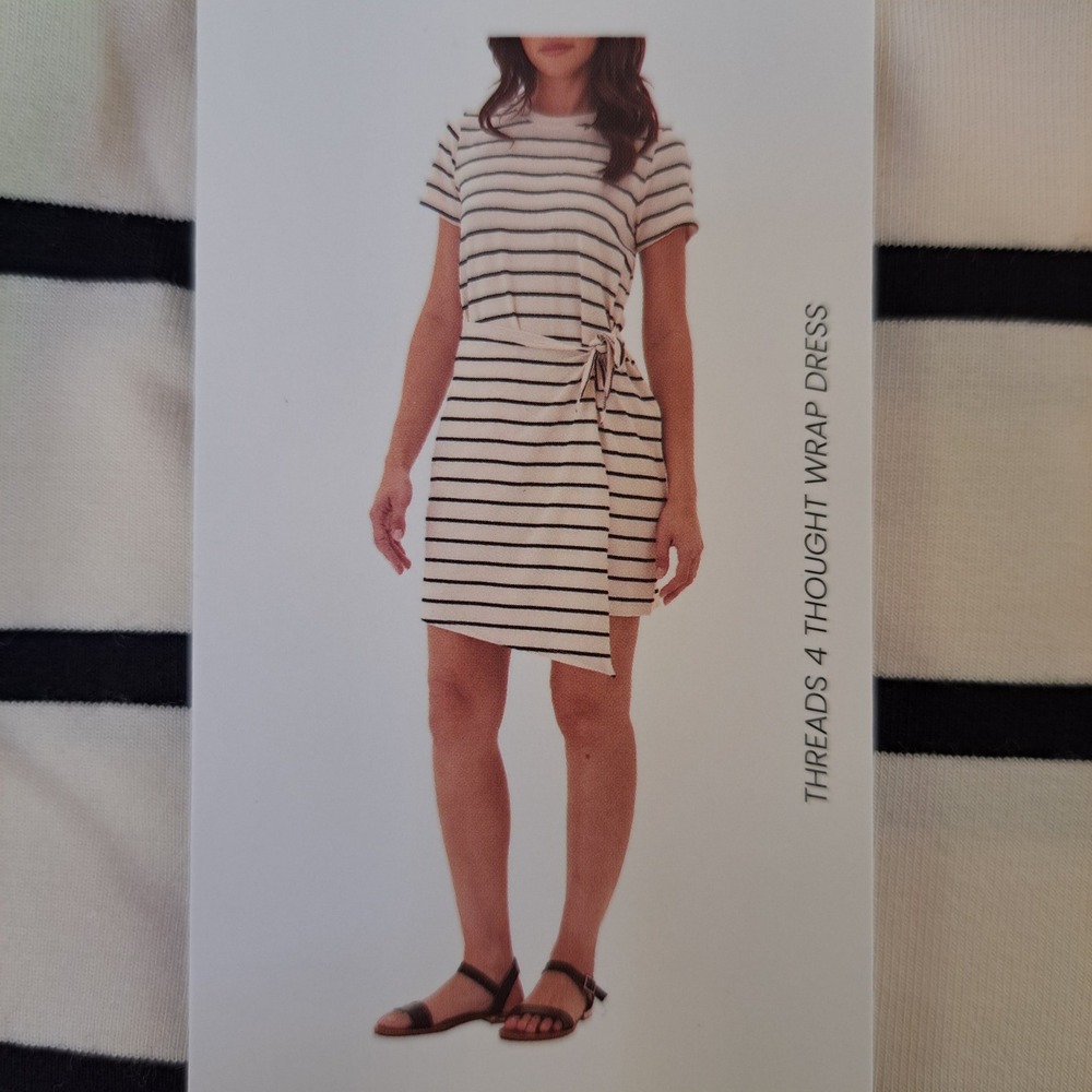 Threads 4 Thought‎ Wrap Dress Womens Medium Aspen Black NWT Striped Tie 1515-210